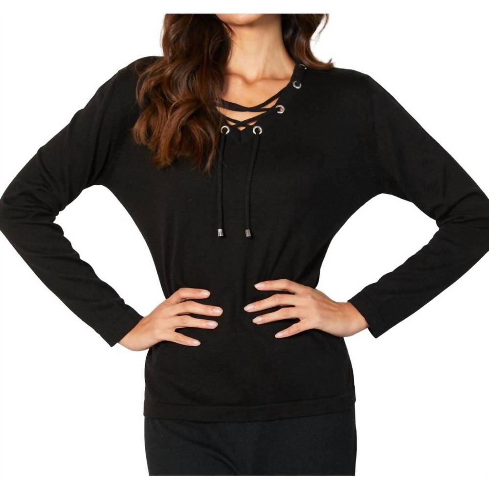 NEW ANGEL APPAREL v-neck grommet top in black